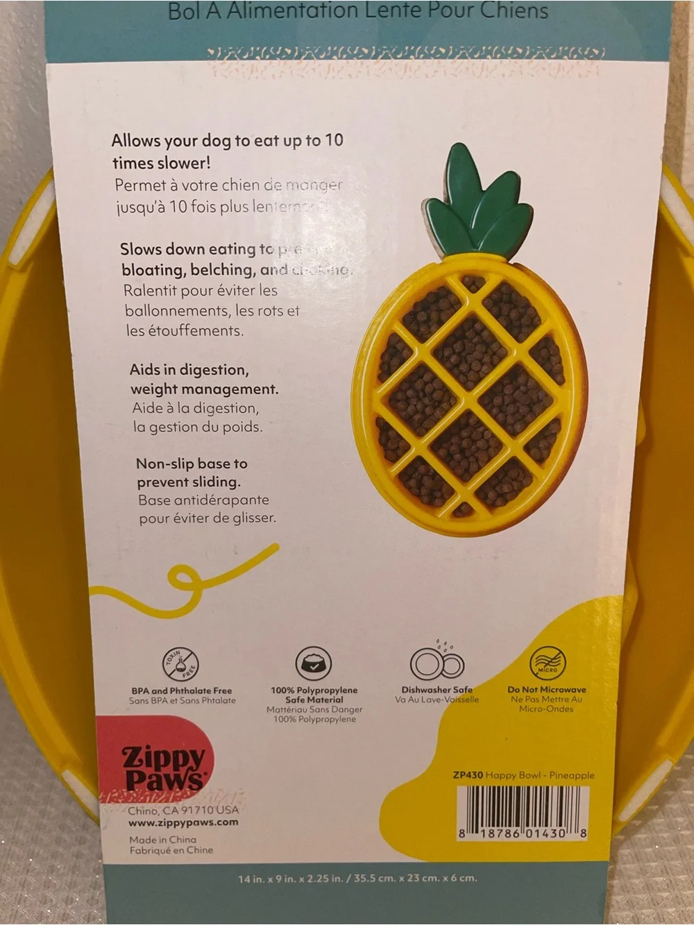 CLOSE OUT SALE - Zippy Paws Pineapple Slow Feed Dog Bowl - NWT